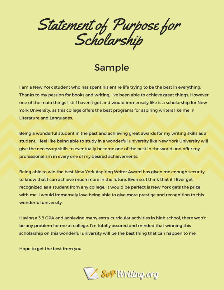 Statement of Purpose for Scholarship Sample