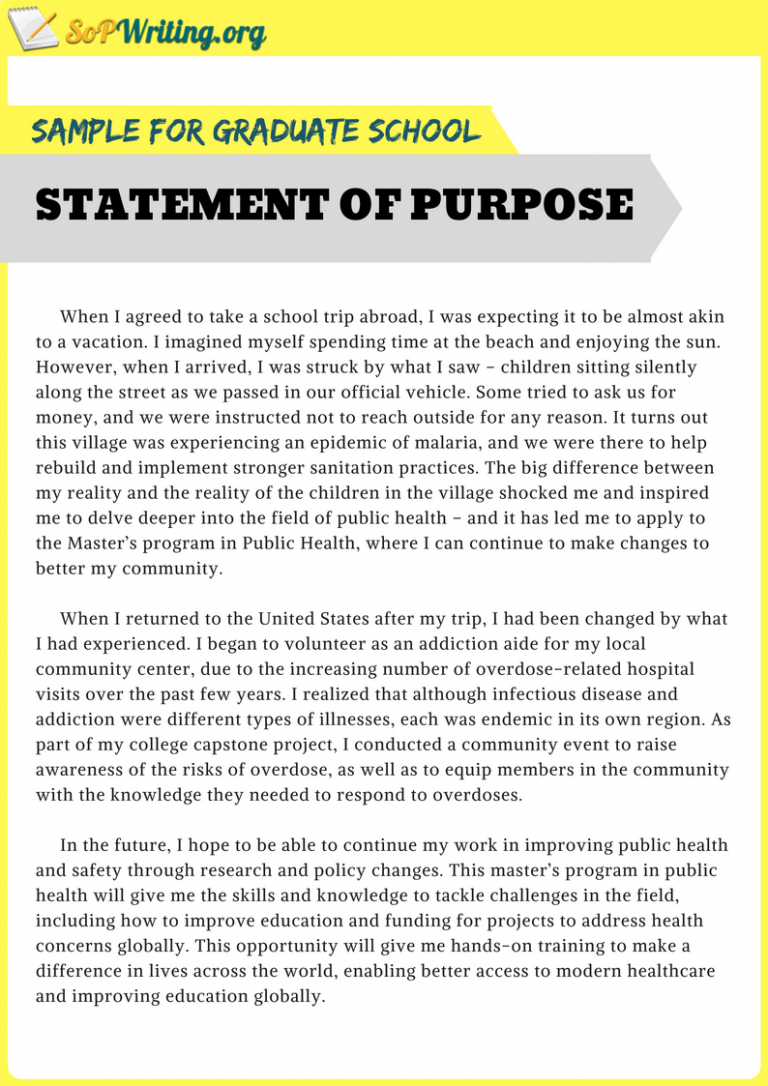 purpose statement for graduate school examples
